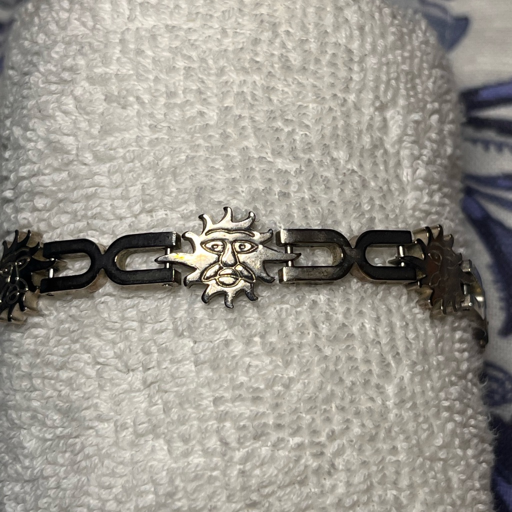 Vintage Mexican Silver Sun Face Link Bracelet